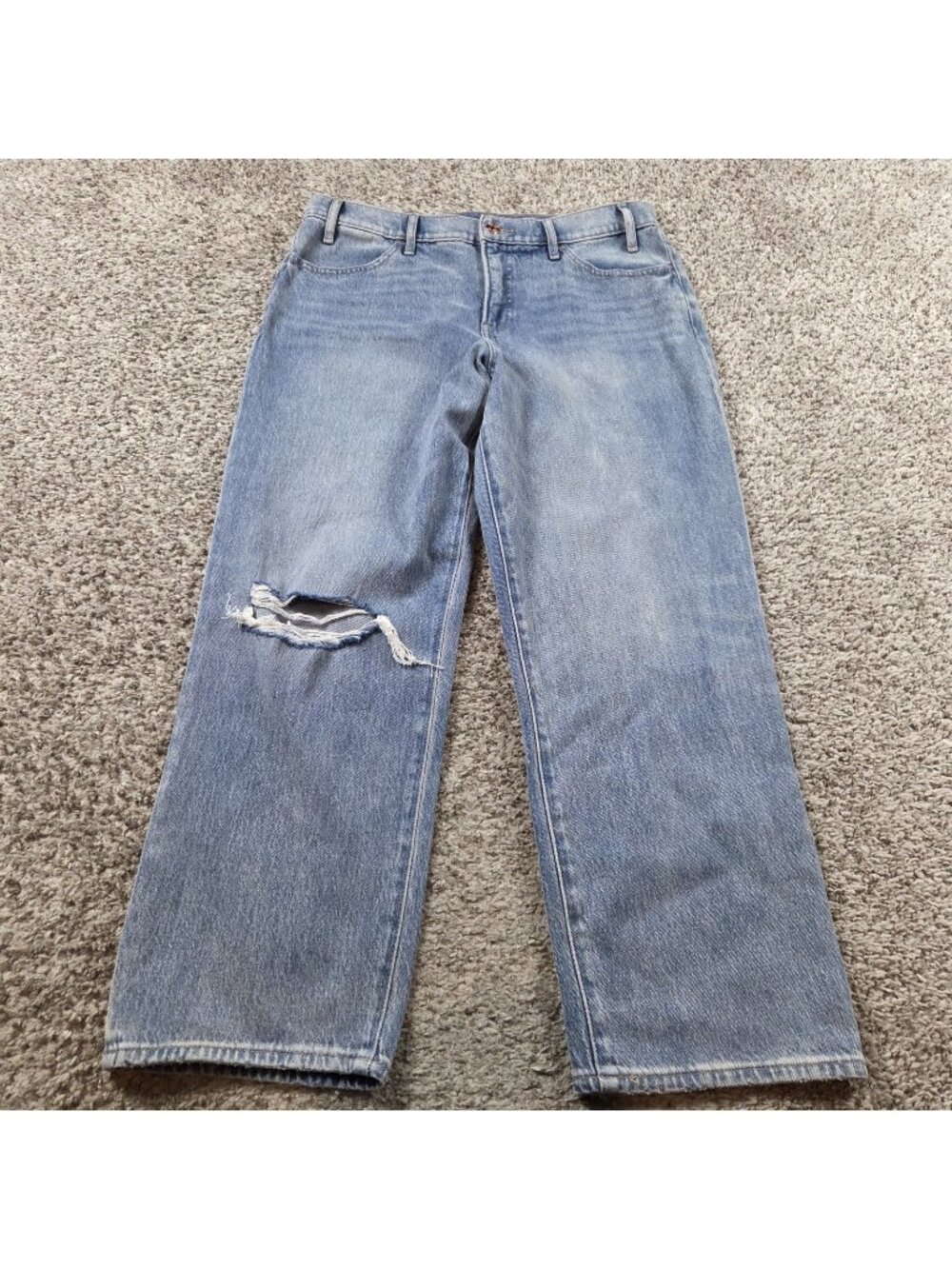 EXPRESS Jeans Womens 10 Blue Straight Ankle High Rise Dark Wash Denim Distressed